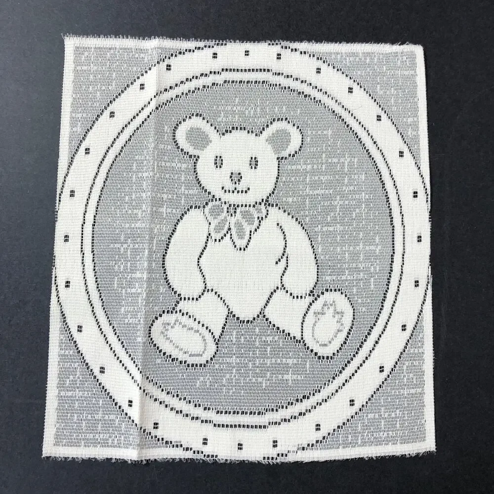 Lace Pillow Panel Nursery White, Teddy Bear Quilt Centerpiece Vintage Mandel